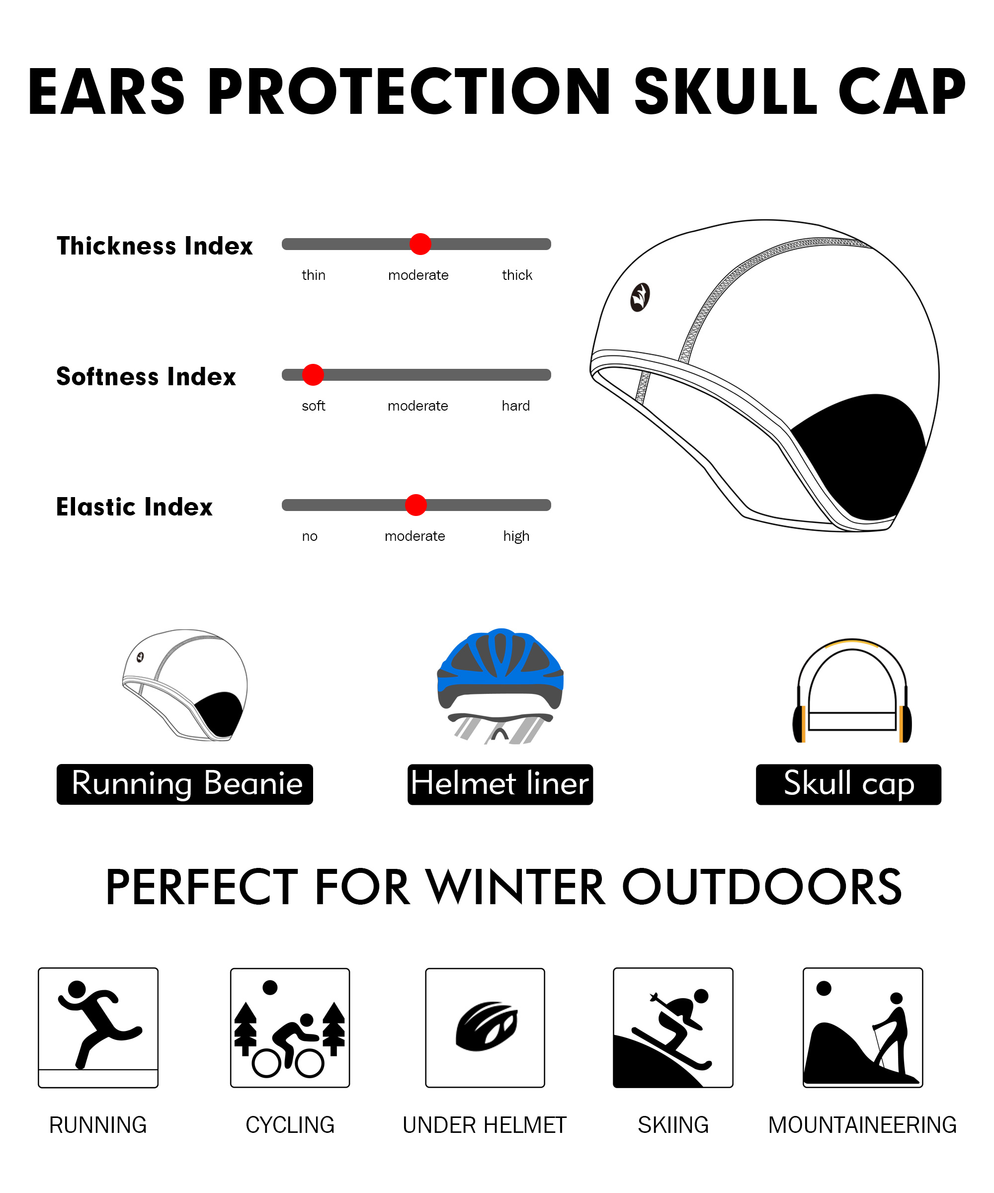 Protezione per le orecchie Fodera termica per casco Inverno Riflettente Cappellino con teschio da sci Berretto da sci