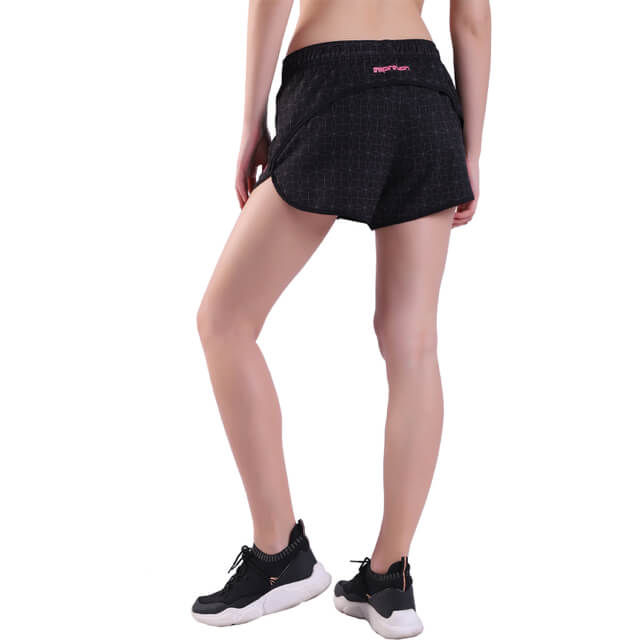L'allenamento atletico femminile sfoggia pantaloncini da corsa ad asciugatura rapida con tasca con zip